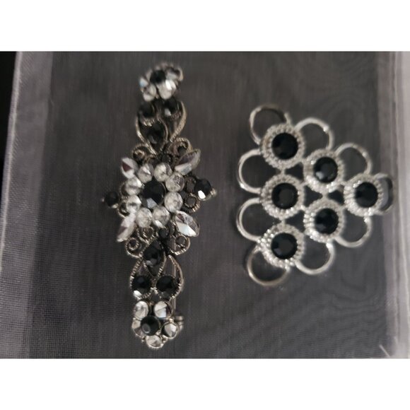 Vintage Sarah Coventry Silver Tone Black Rhinestone Brooch & Bonus Brooch - Picture 3 of 14